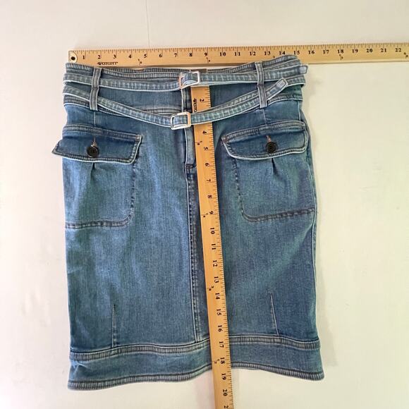 Swedish Hasbeens Denim Cargo Skirt Sz 36 / US M Blue Stone Bleach Wash Stretchy - Picture 9 of 13